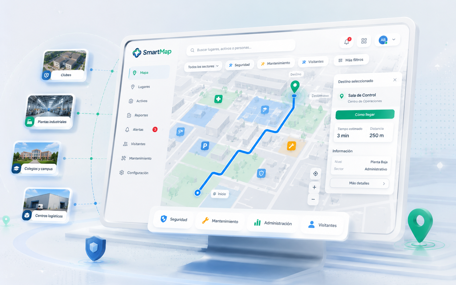 Interfaz de SmartMap aplicada a la ubicación, seguridad y gestión de distintos espacios físicos